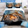 3PCS White Tiger Family Bedding Set,Including 1pc Duvet Cover And 2pcs Pillowcases Perfect for Bedroom, Dormitory, Fan Christmas gift