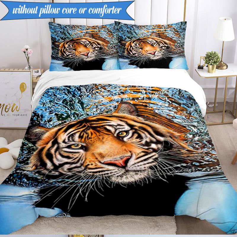 3PCS White Tiger Family Bedding Set,Including 1pc Duvet Cover And 2pcs Pillowcases Perfect for Bedroom, Dormitory, Fan Christmas gift