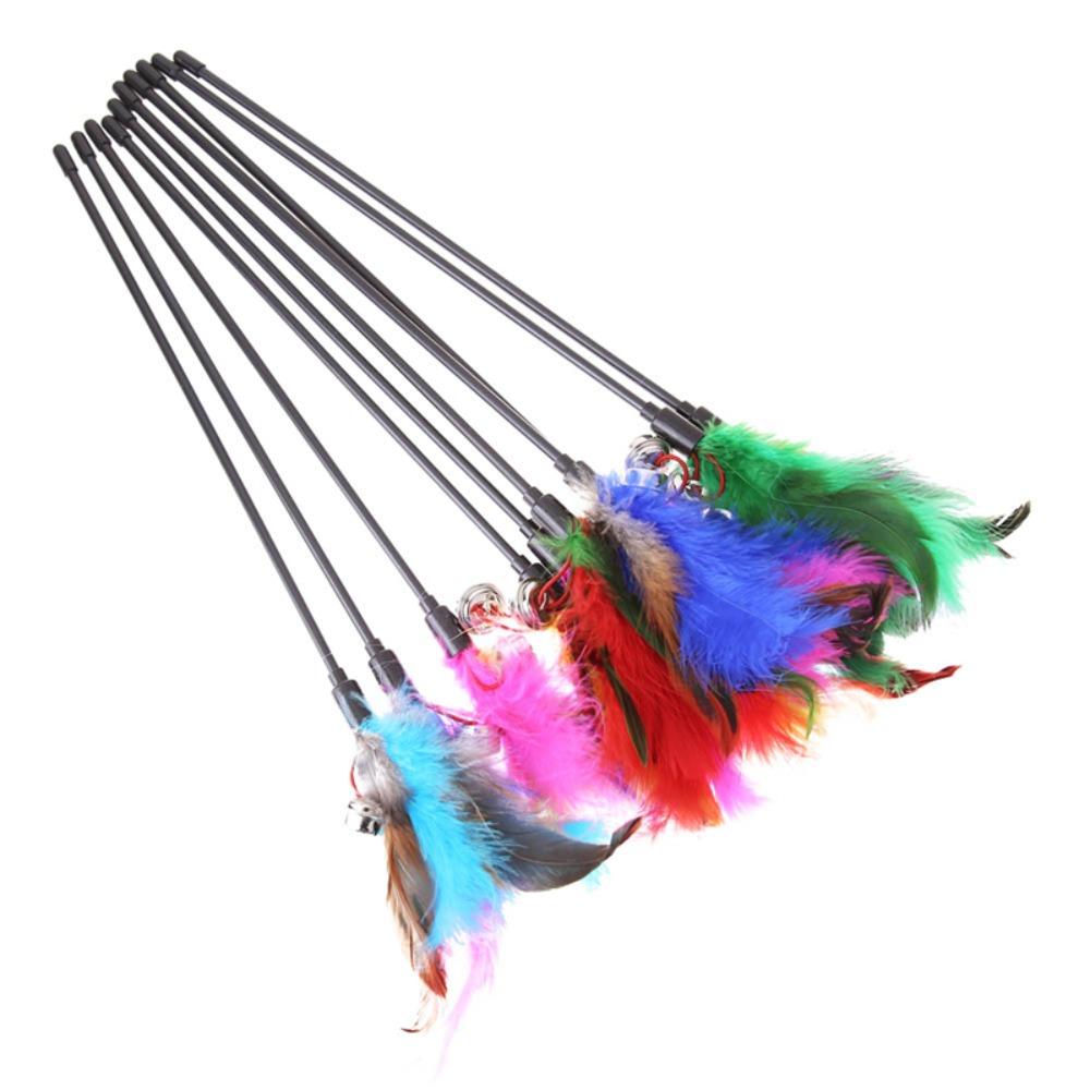 5 pcs Short Pole Cat Teaser Wand Colorful Feather Black Rod Cat Interactive Wand Built In Bell Cat Wand Toy Set Indoor Cat Play