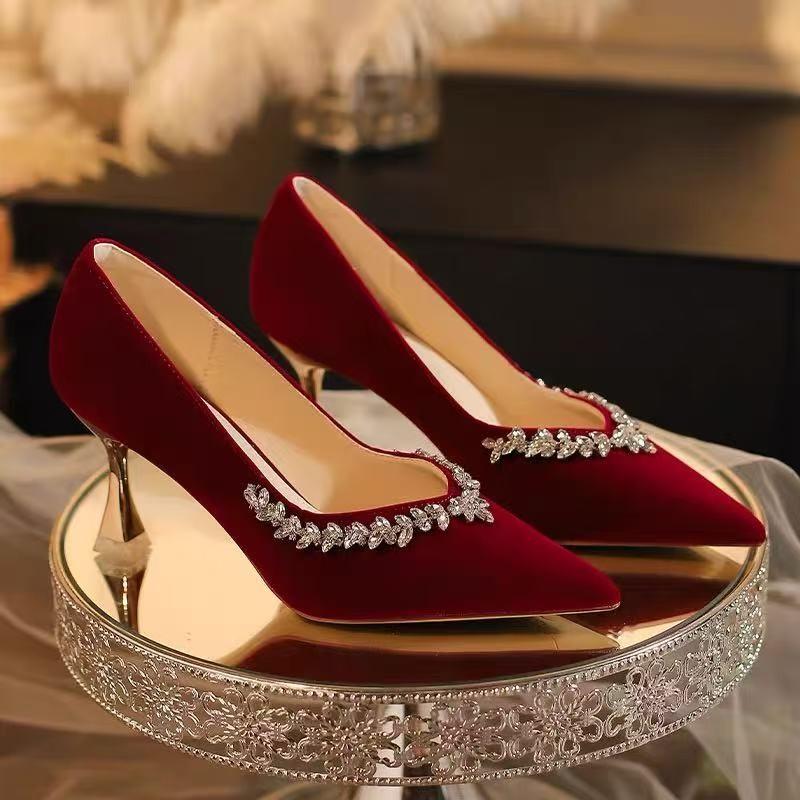 Classic Ankle Strap Sandals Woman Slides Wedding Thin High Heels Shoes Women Bling Bright Diamond Pointed Toe Summer Sandals