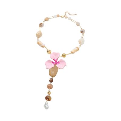 Oversized Floral Resin Beaded Necklace Lightweight Adjustable Neckchain Stylish Jewelry For Women Daily Wear