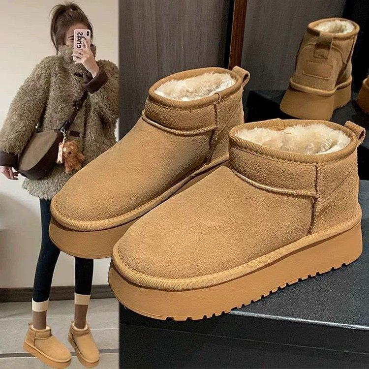 2025 Winter Platform Cotton Shoes Bread Shoes Snow Boots Women's New Outer Wear Non-slip Warm Velvet Short Women's Shoes