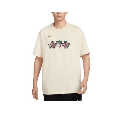 Max90 LeBron Floral Logo Print Crew Neck T-Shirt Men Tops Coconut-Milk FZ8074113