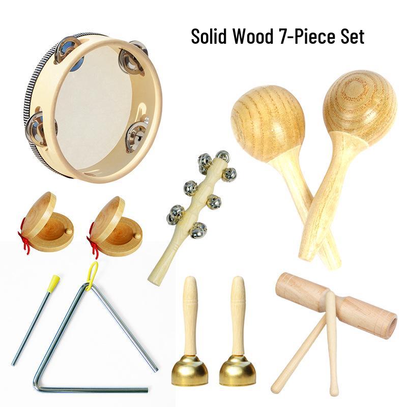 Kindergarten Percussion Set: Rhythm Triangle, Sand Hammer, Drum, Wood Block