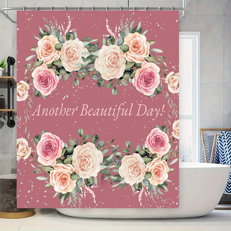 

Delightful Shower Curtain Peach Pink Flowers Greenery Design For Bathroom Decorations Perfect Gift Idea W60H190(CM)-1 Pcs