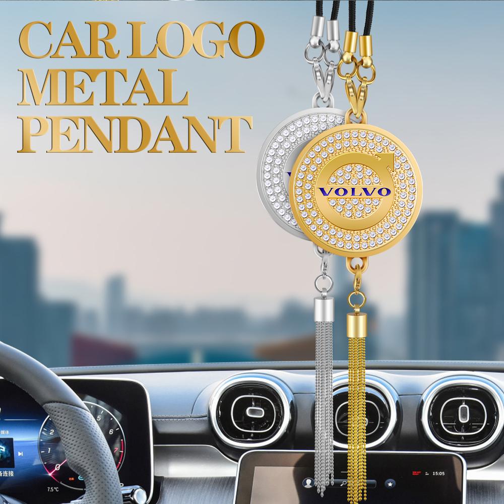Car Interior Rearview Mirror Metal Pendant Decoration Car Logo Simulation Diamond Pendant Accessories For Volvo XC60 V40 S60 V50