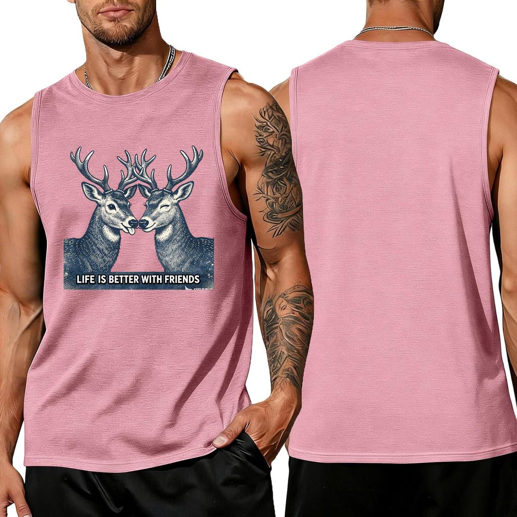 Men's Funny Animal Slogan Print Tank Top, Loose Fit Breathable Summer Gym Streetwear Casual Vest