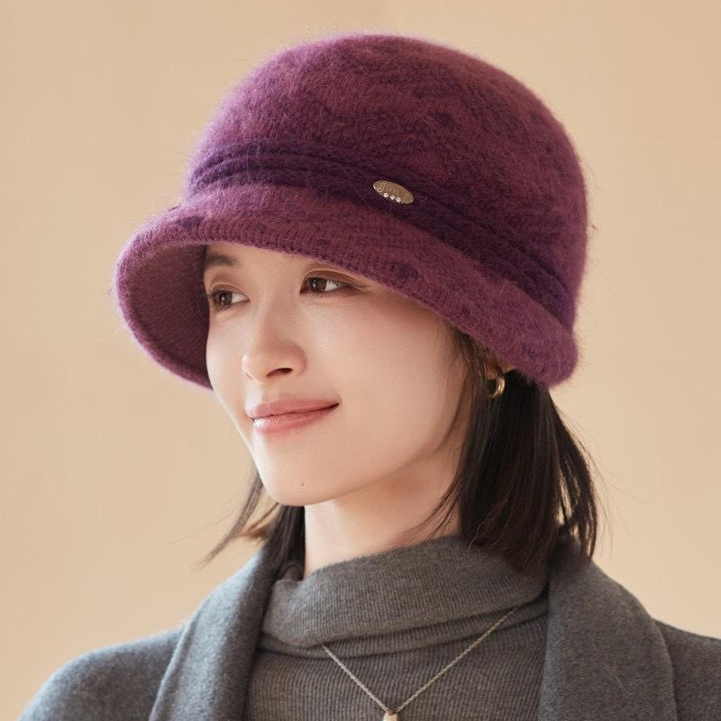 Φθινοπωρινό καπέλο χειμερινής λεκάνης αναψυχής για μεσήλικες και ηλικιωμένες Μητρικά καπέλα Μάλλινο καρό γυναικείο καπέλο ζεστό κρύο ανθεκτικό αντιανεμικό καπέλο σε ρολό