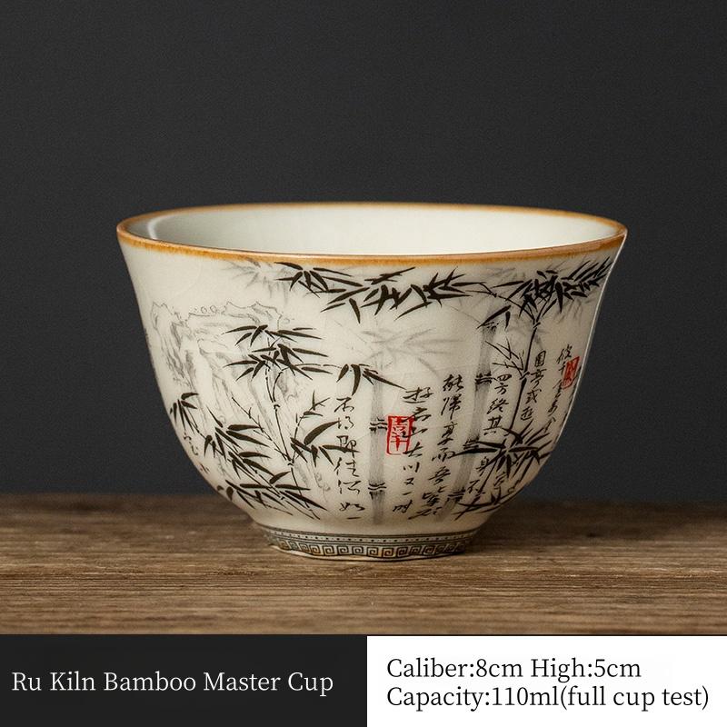 Taza de Té China de Bambú de 120 ml Cerámica Ru Yao Apertura Amarilla Hermosa Taza de Té Flores Vajilla Taza de Maestro Juego de Té KungFu