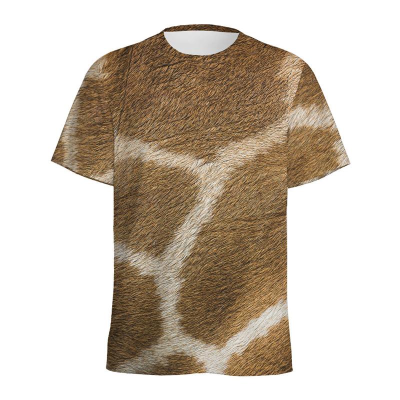 Cute Giraffe Pattern T-shirt for Boys Summer 3D Printed Animal Skin T Shirt Fashion Round Neck Short Sleeve Kids Tees Tops