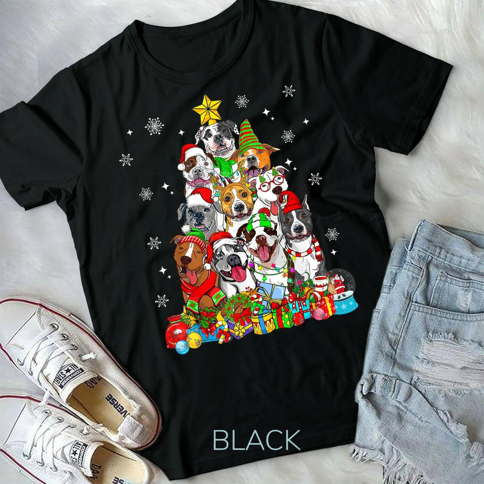 Christmas Tree Lights Pitbull Dog Lover Xmas Pajama T-shirt Unisex Form T-shirt S