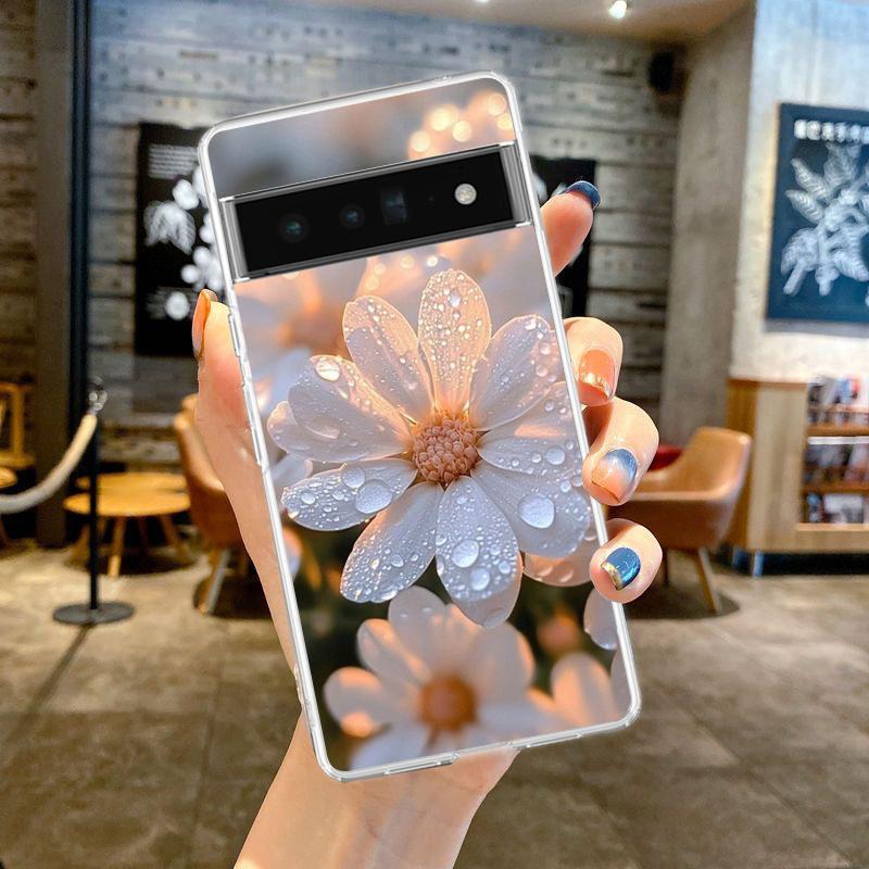For Google Pixel 10 Pro Clear Phone Case Pixel 9 Pro XL Pixel 8 Pro 9A 8A 7A 7 6A 6 Pro Soft TPU Cover Soft Pale Little Flower