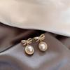 Korean Bow Highlight Pearl Diamond Earrings Women's Elegant Exquisite Niche Design Versatile Earrings Tide