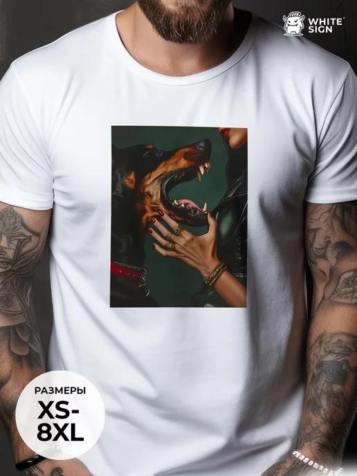 Oversized cotton T-shirt with  Doberman  print L