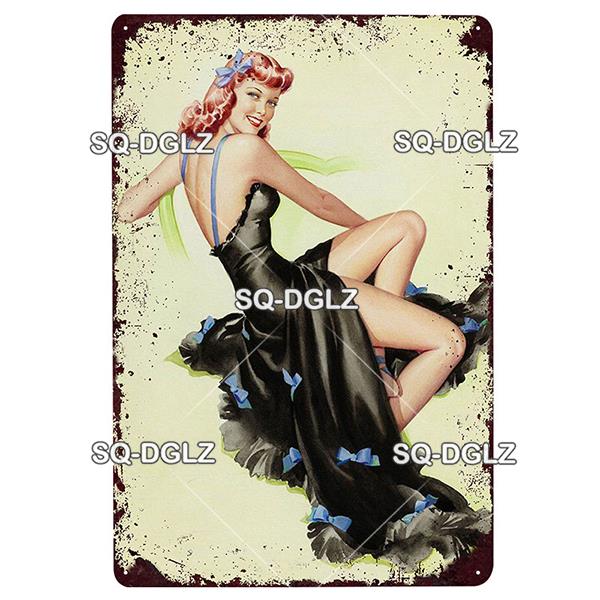 [SQ-DGLZ] Pinup Girl Plakette Metall Vintage Bar Möbel Teller Garagenschild Vintage Deko Man Cave Dekoration Geschenk