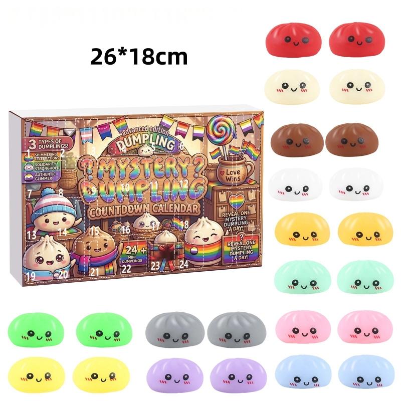 Slow Rebound Dumpling Advent Calendar 24Pcs Soft Squeeze Toys Mystery Anxiety Relief Set for Kids Home Play Office Relax