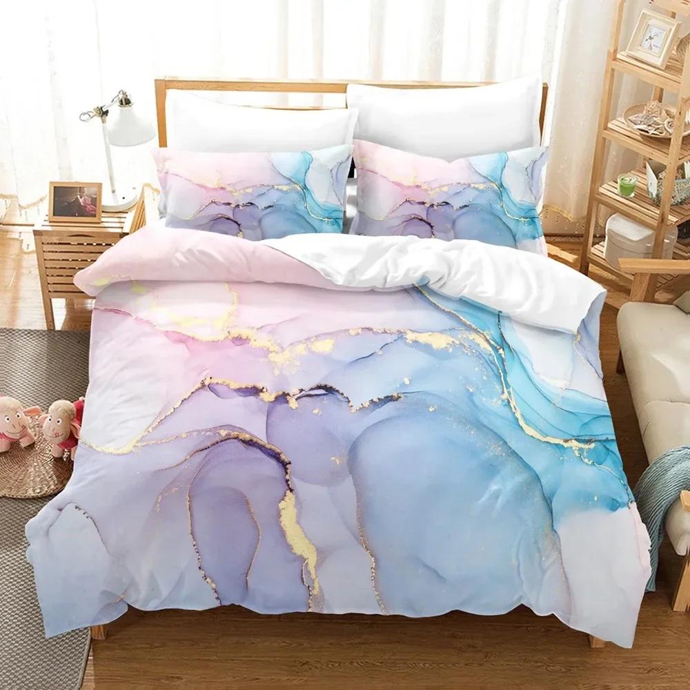 Purple Marble Comfortable Duvet Quilt Cover Pillowcase Bedding Set Children Bedroom Decoration Home Textile