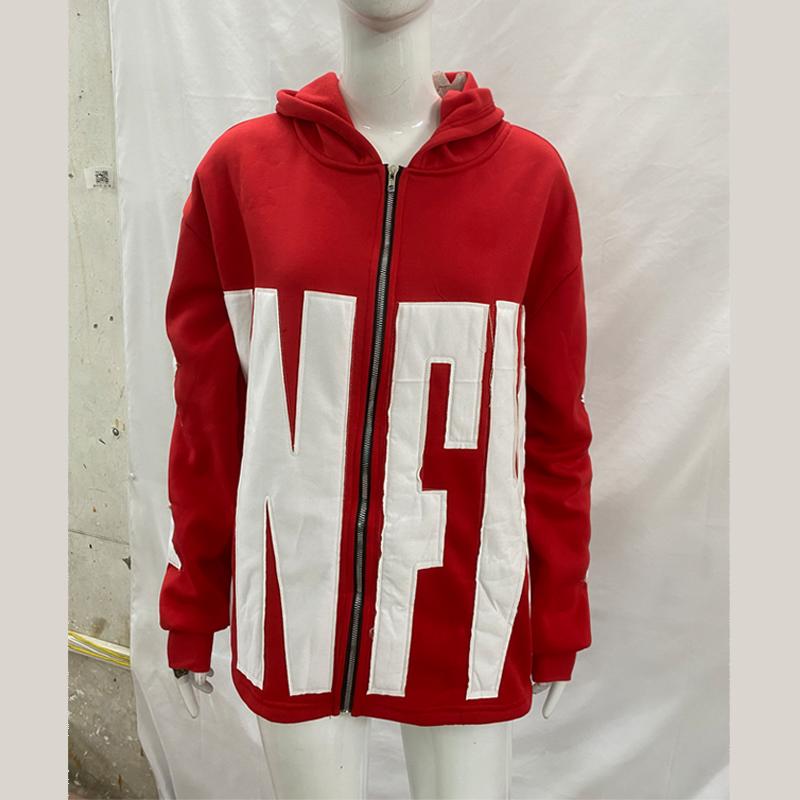 Street Star Pattern Patchwork Letter Long Sleeved Loose Hoodie