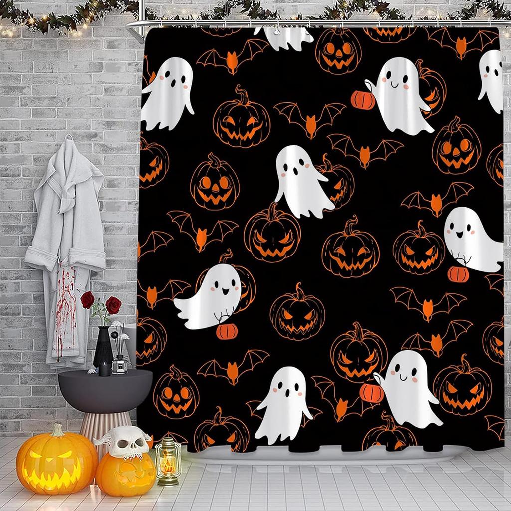 Halloween Shower Curtain Scary Pumpkins Spooky Ghost Gothic Fantasy Magic Horror Fabric Decorative Bathroom Curtains with