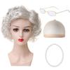 Versatile Short Curly Costume Wig Set For Grandmother Character Halloween Dress Up