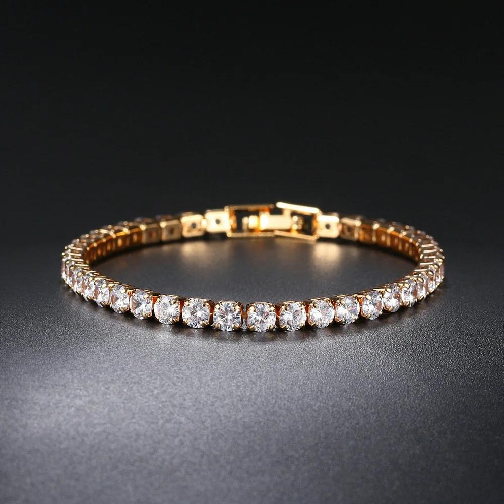 

Luxury 925 Silver 4mm Cubic Zirconia Crystal Tennis Bracelet for Men and Women Gold Silver Bracelet Jewelry 17CM