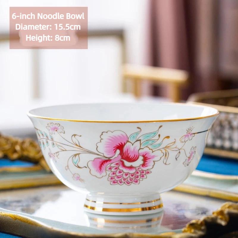 Jingdezhen Bone China Noodle Bowl – 6 Inch Heat-Resistant Footed Porcelain Bowl