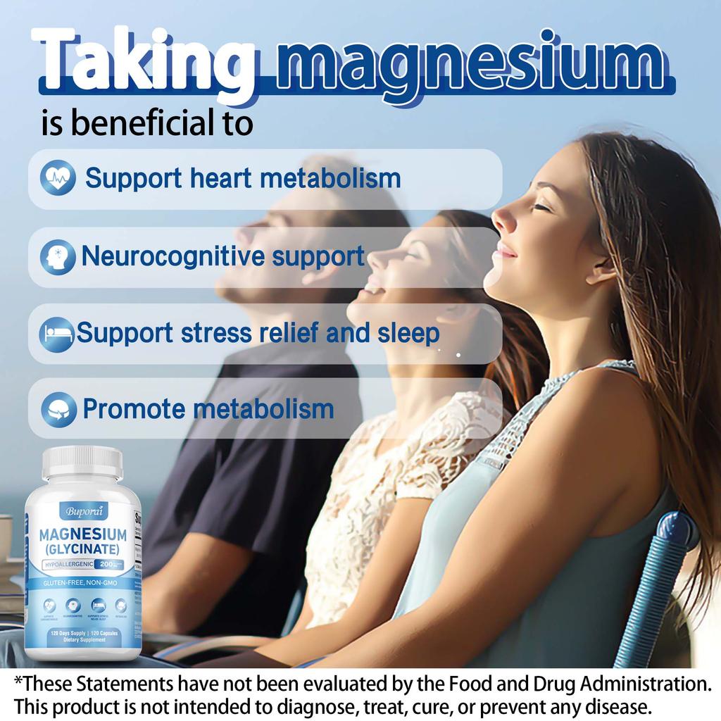 Magnesiumglycinat-Extrakt, 200 mg, mit hoher Absorptionsrate, hilft, Geist und Körper zu entspannen und Emotionen zu beruhigen.