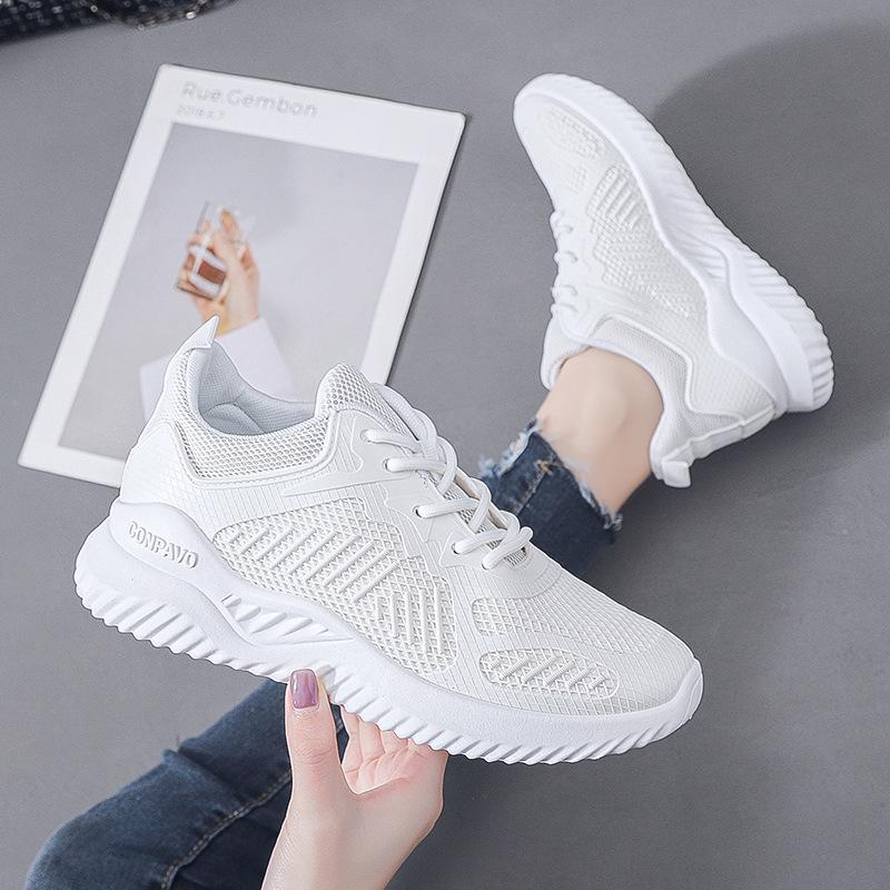Korean Style Women's Flyknit Running Shoes - Autumn 2023 Versatile Casual White Sneakers