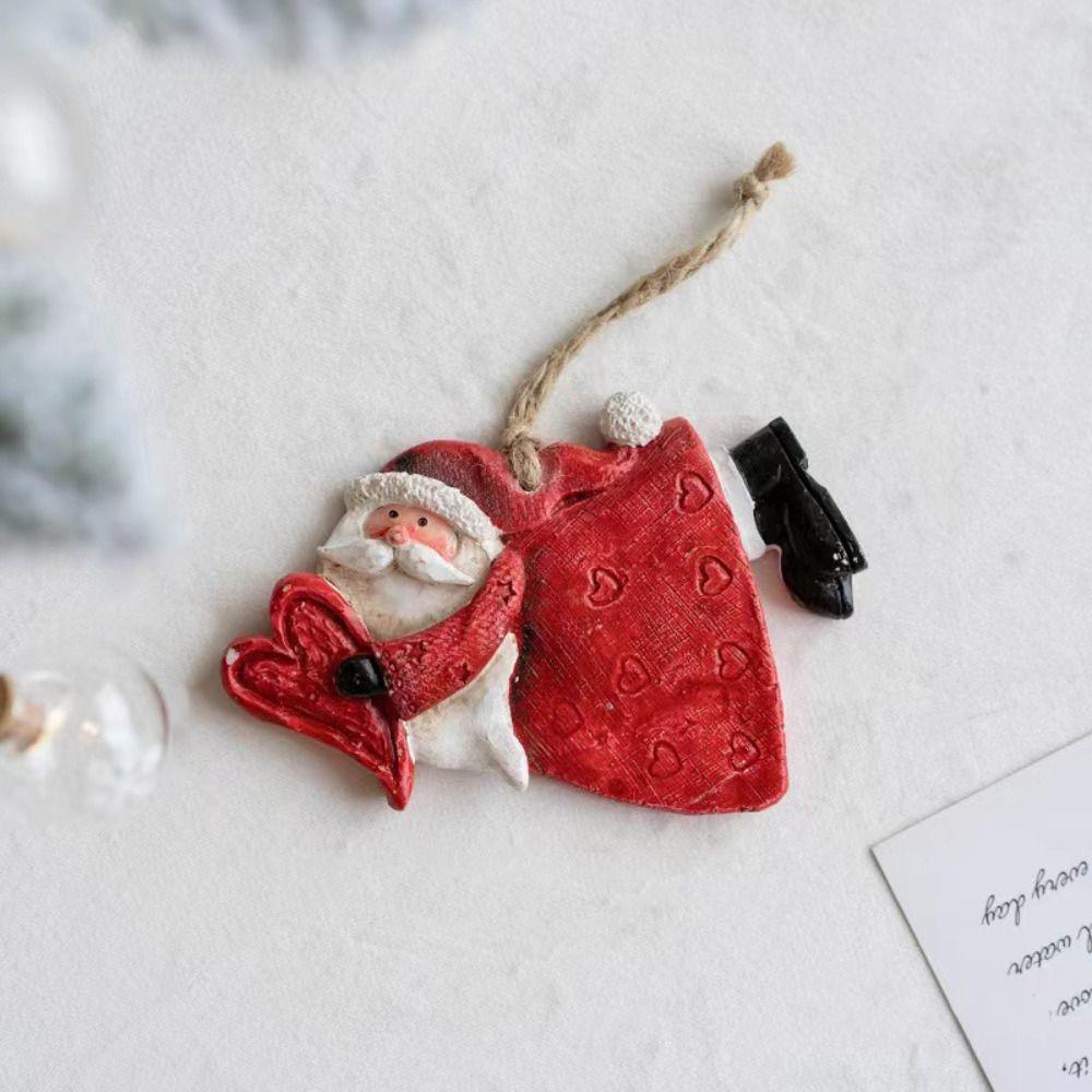 2pcs Hand-painted Santa Claus Ornament Creative Christmas Figurine Pendant  Gift