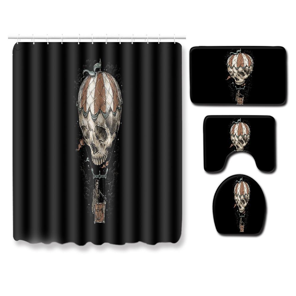 Skull Shower Curtain Floor Mat Combination Four-Piece Set Bathroom Toilet Carpet Shower Room Mat Foot Mat