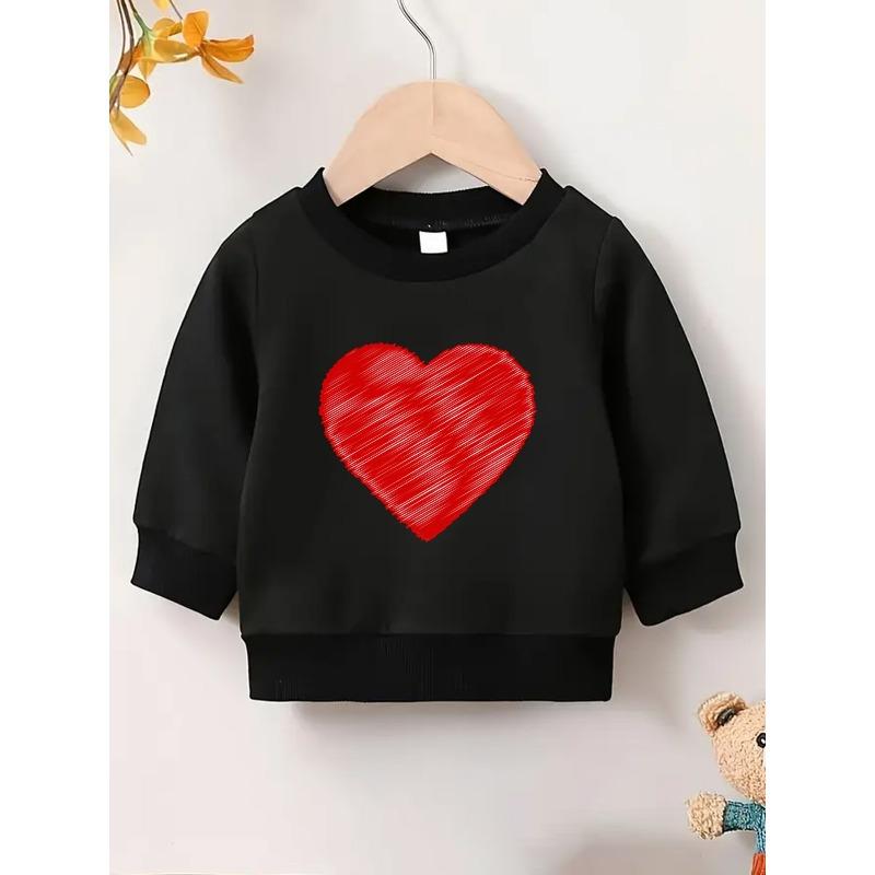 European Sizes Cute Red Heart Print Kids' Round Neck Hoodie | Thin, Comfortable, Suitable For Outdoor Wear In Spring And Autumn For 0-3 Year Old Kids
