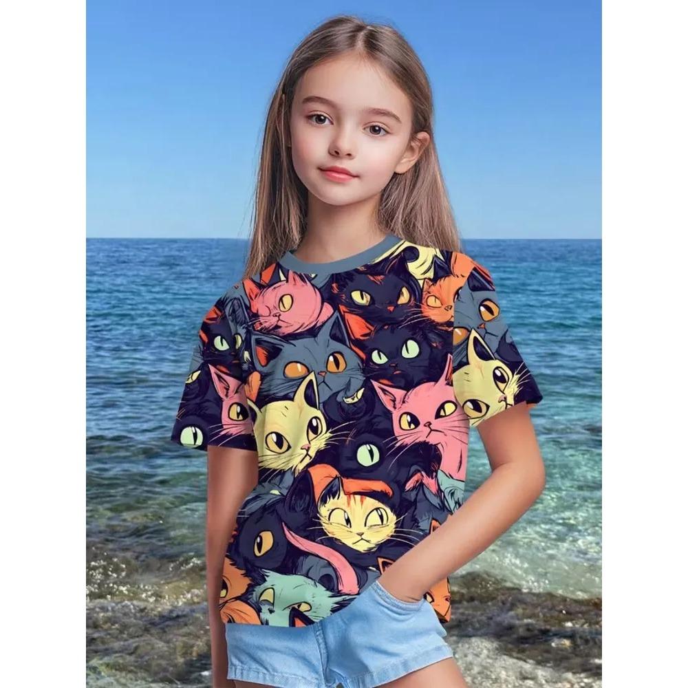 Summer Children's Short Sleeved T-shirt Fashionable Colorful Cartoon Animals 3d Printing Soft Comfortable Breathable Round Neck T-shirt