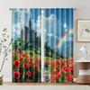 2 Pcs, Filtering Curtains (excluding Rods, Non-movable, Without Batteries) Castle & Floral Rainbow for Use In Bedrooms and