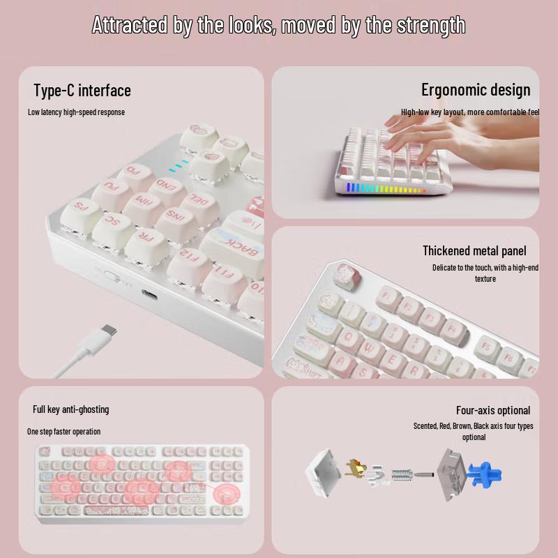 Front Runner White Cat Themed Mechanical Keyboard