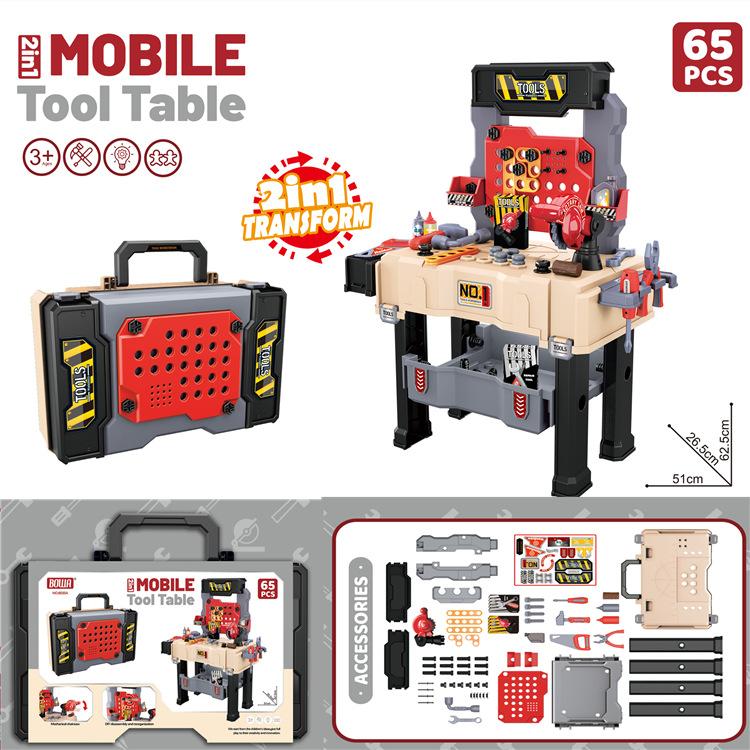Large 2-in-1 Kids Tool Bench Set with Saw Screw Miter Pretend Play Construction Workbench Toys Education Toy for Boys & Girls