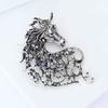 Brooch Alloy Horse Head Design Pin with Sparkling Rhinestones Retro Style