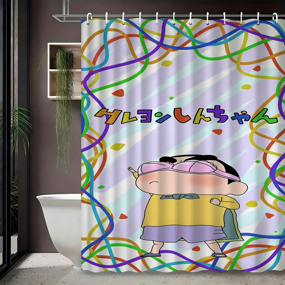 Crayon Shin-Chan & Friends & Shiro Night Forest Firefly Adventure Scene 2D Print Waterproof Shower Curtain, Mysterious Purple &