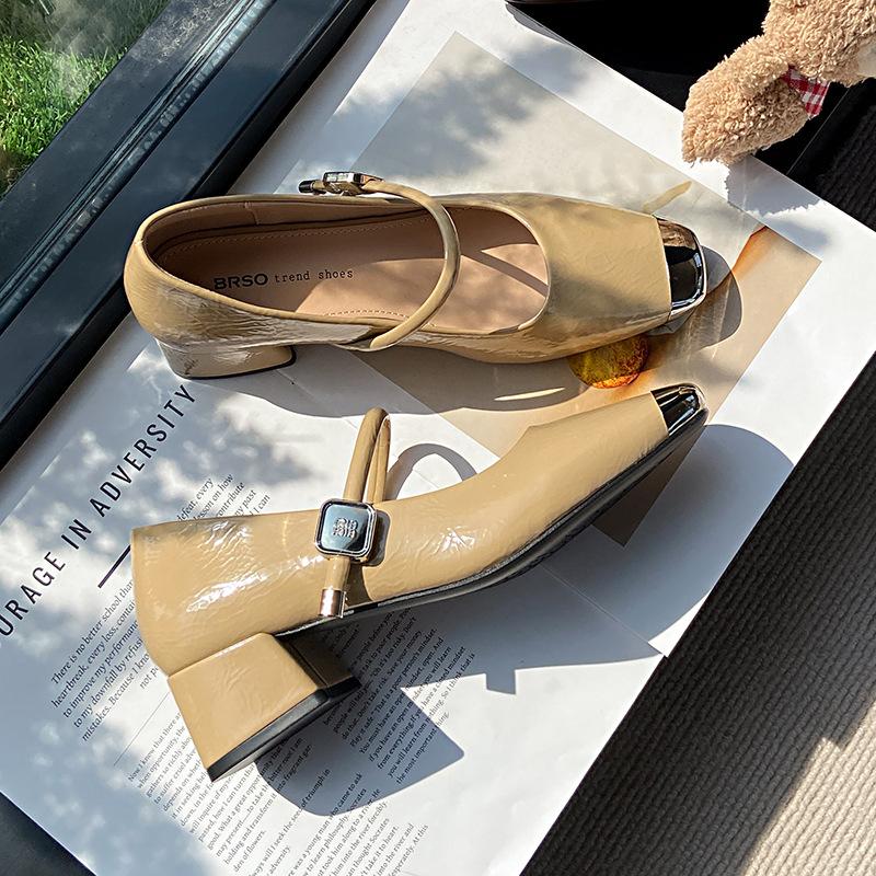 

Туфли Женские 2025 Мода Квадратный Носок Женские Туфли-Лодочки Осень Мелкие Однотонные Уличные Повседневные Массивный Каблук Офисные Женские Туфли 40 телесный