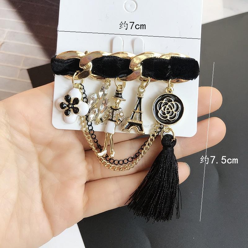 

Vintage Baroque Luxury Camellia Tassel Chain Brooch famous Rose Flower Pearls Crytal Brooches for Women Jewelry Gifts