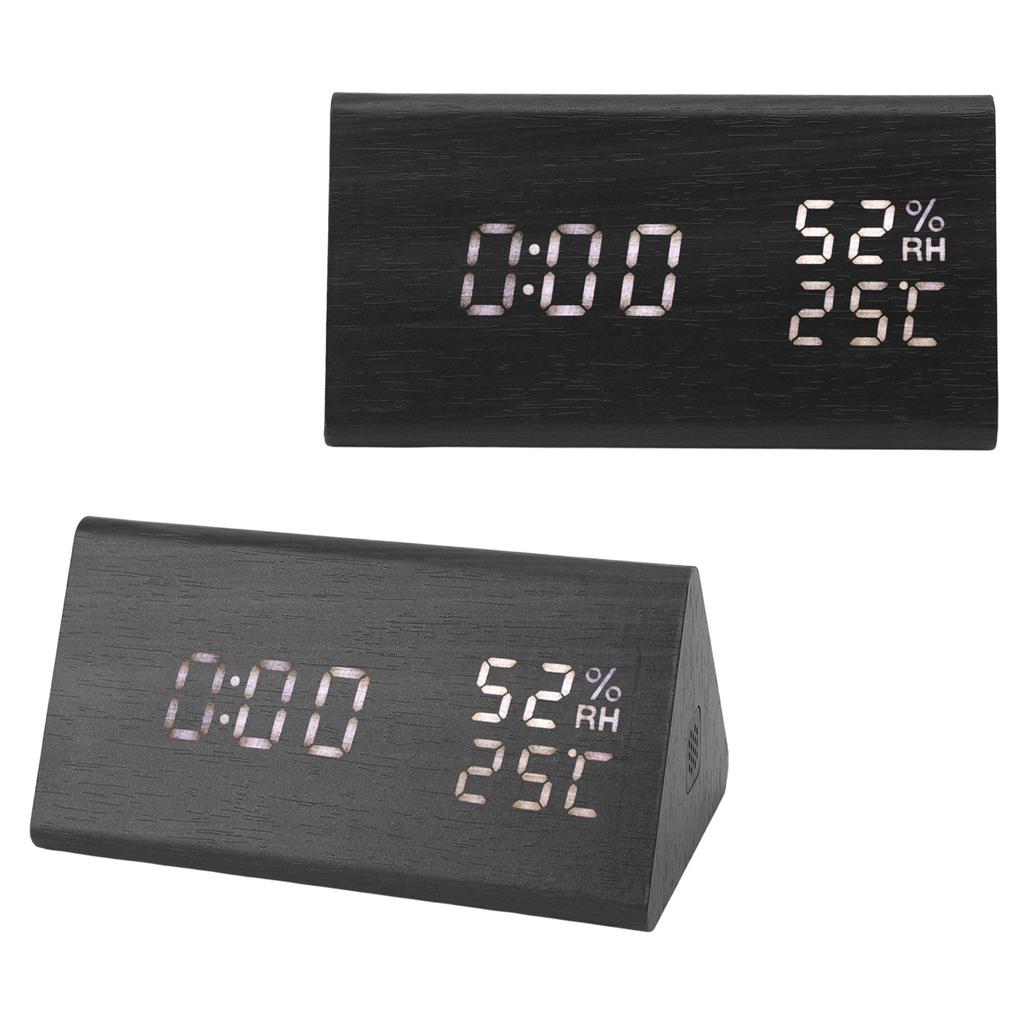 Wooden Digital Alarm Clocks LED Display Temperature Humidity Alarm Clocks for Bedside Bedroom Dormit
