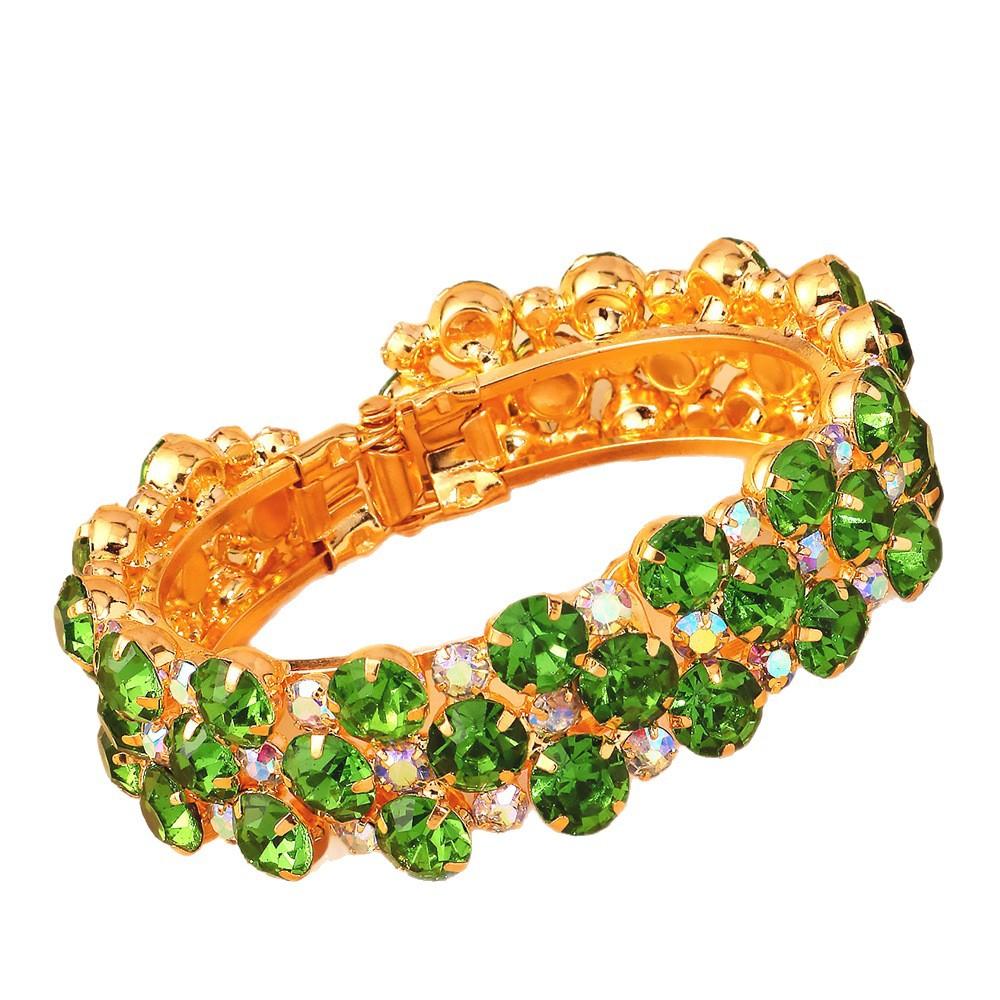 Full Diamond Open Round Bracelet Fashion Green Rhinestone Bracelet Women'S Bracelet