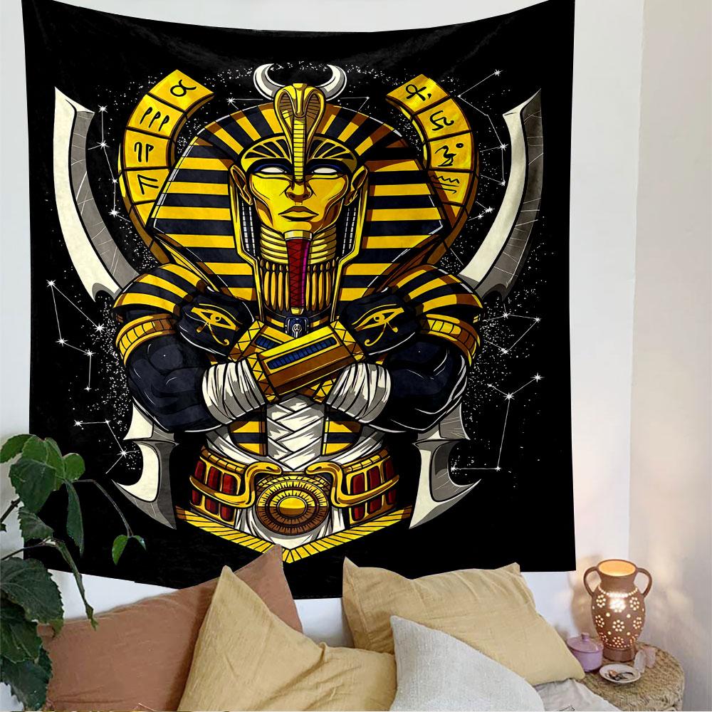 Pharaoh Totem Tapestry Wall Hanging, Ancient Egypt Mystic Art, Egyptian Wall Decor for Bedroom Living Room Dorm