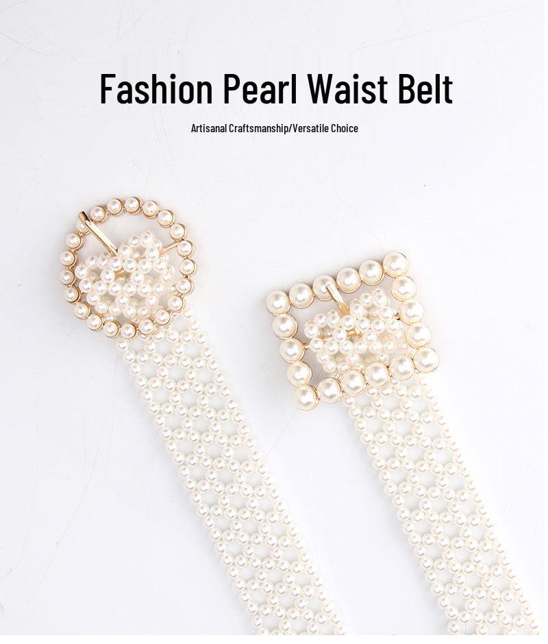 Women's Korean Style Pearl Beaded Waist Belt - Elegant & Fashionable Dress Accessory