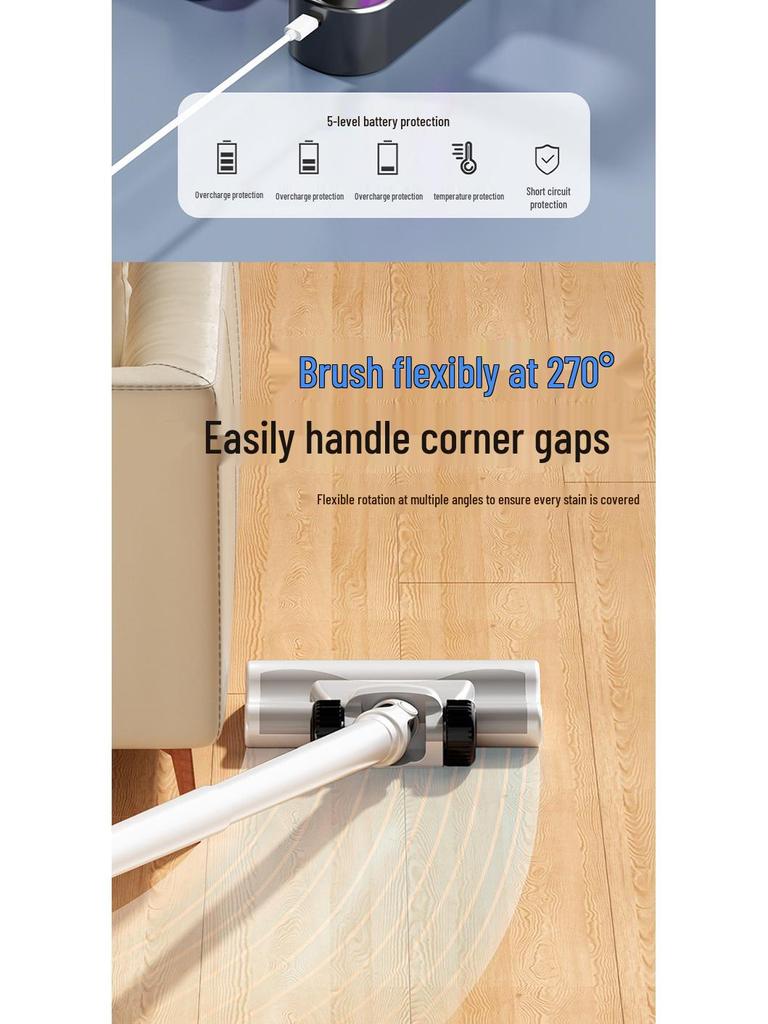 Ultra-Quiet Handheld Wireless Vacuum Cleaner: Powerful Suction, Carpet Washing, Mite Removal, and Mopping - Ideal for Households