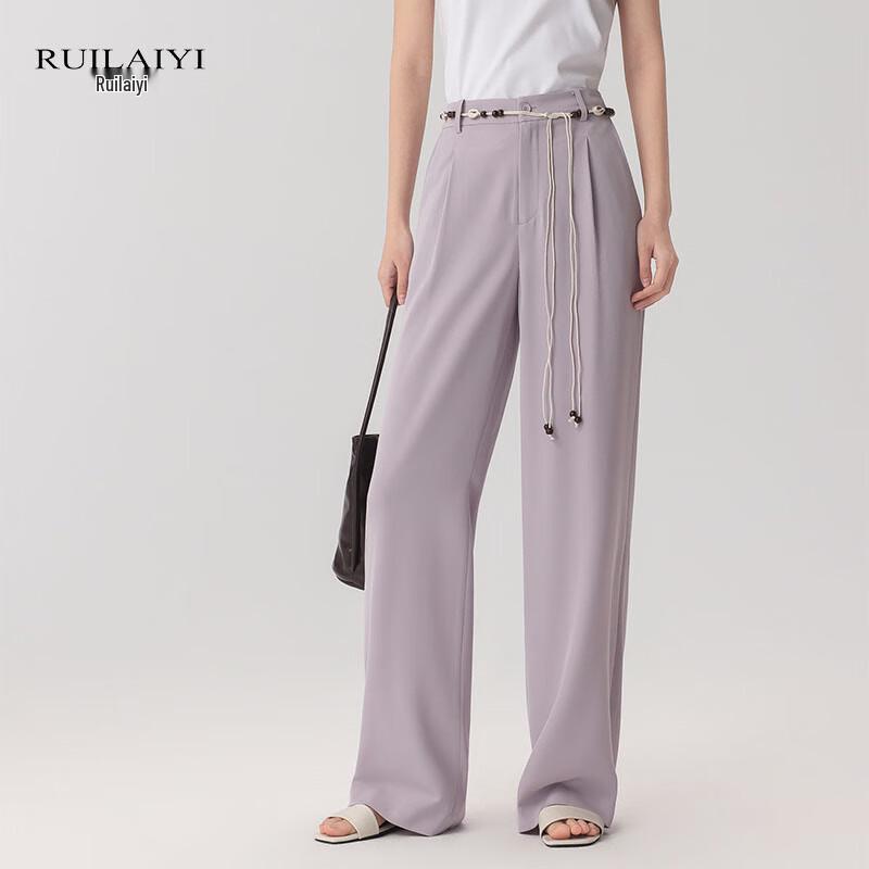 RUILAIYI Women's Solid High-Waist Drape Wide-Leg Long Pants DH051