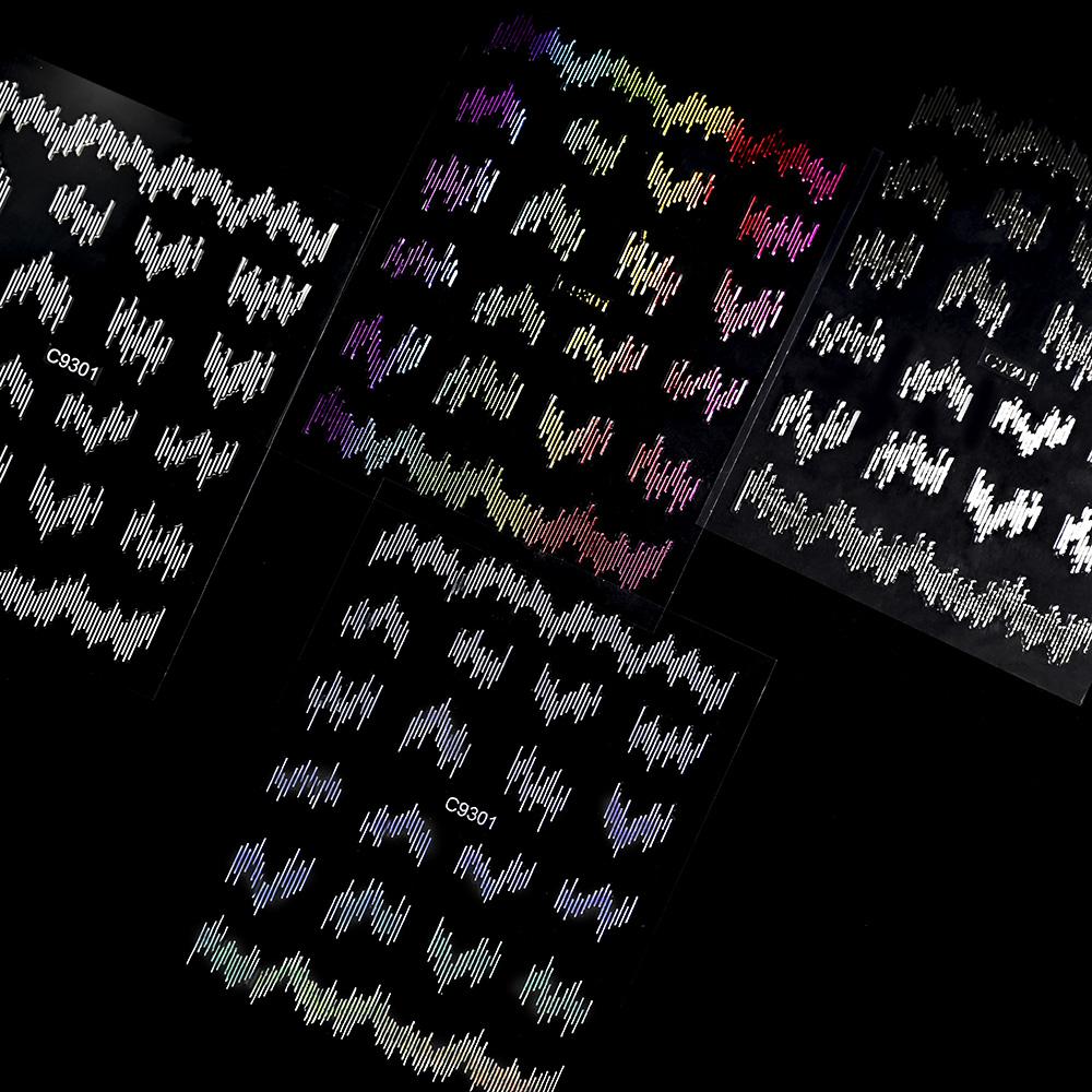6pcs/set High Gloss Reflective Nail Sticker Gold Silver Aurora Wave Lines 3D Self-Adhesive Nail Art Decal Design Manicure Tool