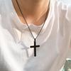 Men Steel Color Metal Minimalism Black Necklaces Cross Pendant Cross Necklaces Clavicle Chains