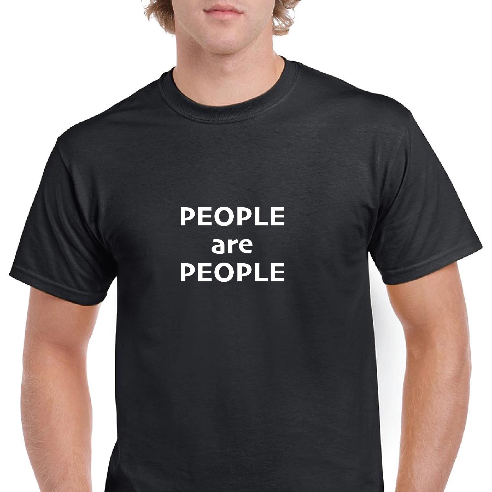 

People Are People World Peace Resist Cotton T-Shirt Black White Funny Solid S