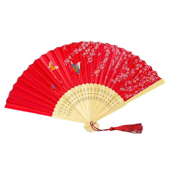 Éventail Pliant Chinois En Soie Et Bambou - Avec Gland - Décoratif Et Utile - Cadeau Mariage, Fête, Décoration Murale (Orchidée Blanche)