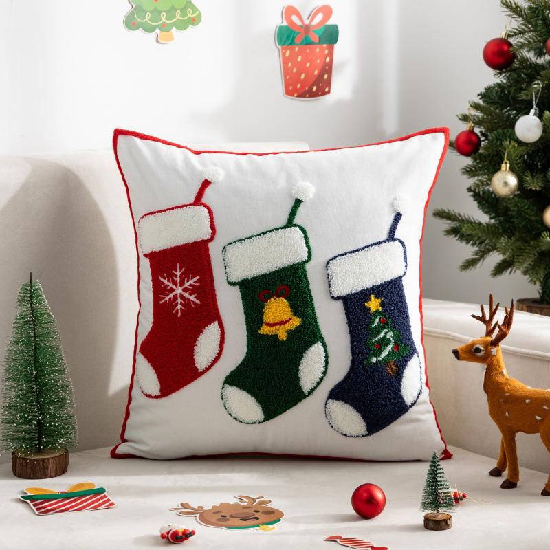 45x45cm Santa Claus and Snowflake Decoration Pillow Cover, Light Luxury and Simple Sofa Cushion Cover Without Pillow Insert